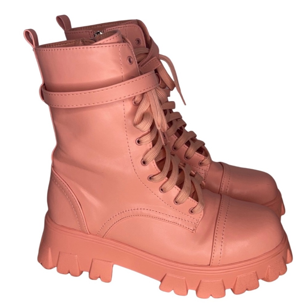 pink cape robbin Mona Lisa combat boots